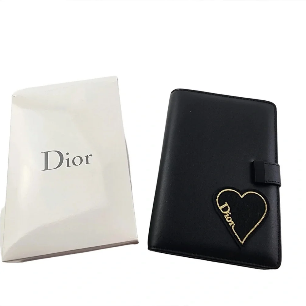 Auth Calfskin Dior Heart Leather Notebook Cover